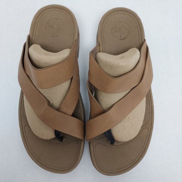 Fitflop Sling Sandal Women's 10 Straps Mink Taupe Toe Post Wobble Board Platform - Picture 3 of 15